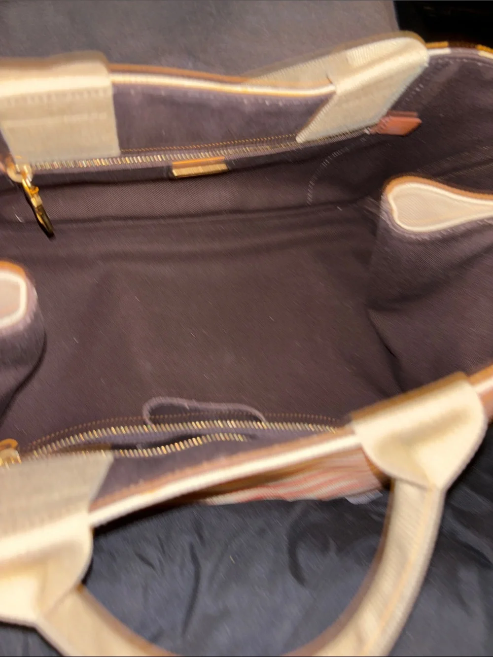 Prada Canvas Tote Bag with Orange Stripe Accent